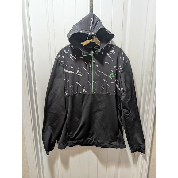 ADIDAS GOLF HOODIE SWEATER MEN XL BLACK WHITE CAMO GREEN POLY PERFORMANCE JACKET - Picture 1 of 10